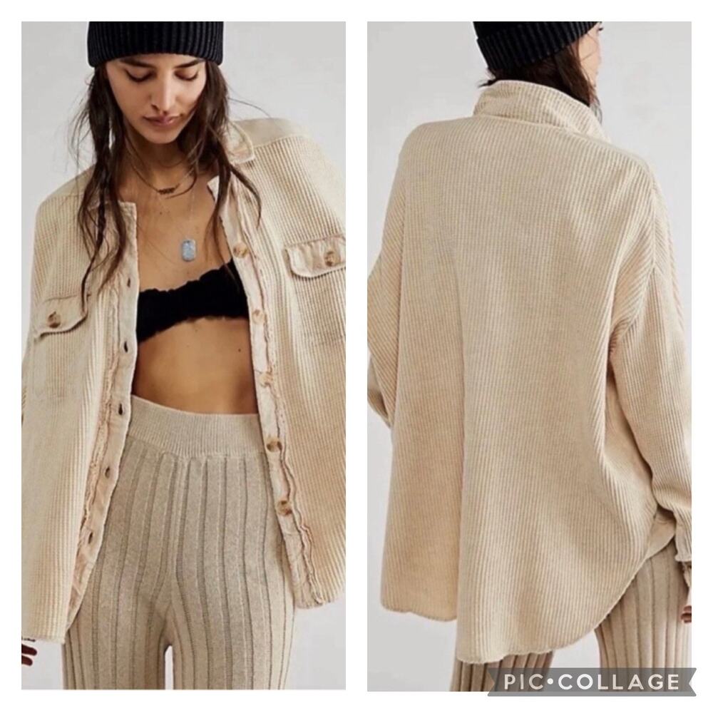 Free People One Scout Thermal Shacket Cream Size Large